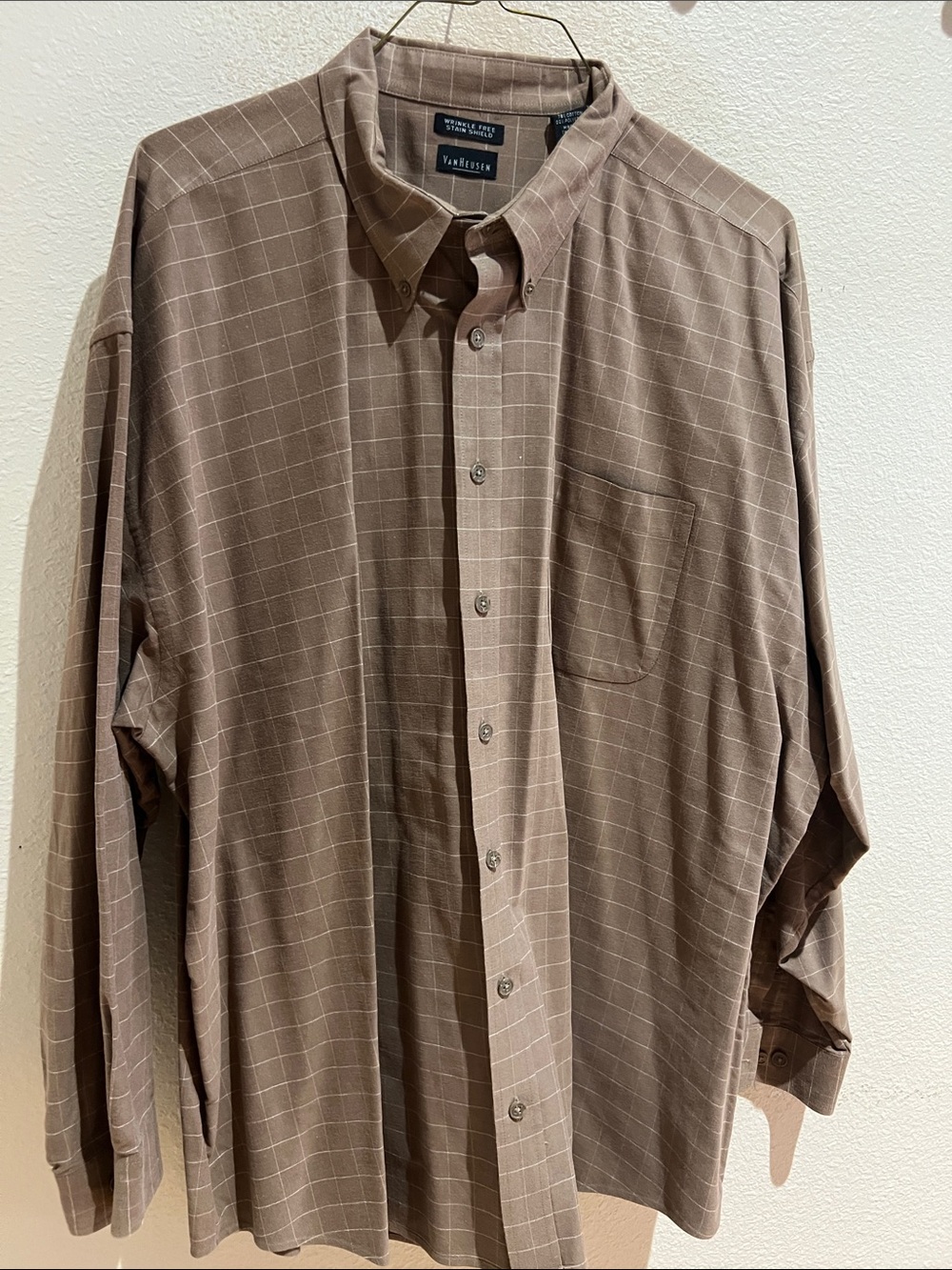 Van Heusen Taupe Plaid Button-Down Shirt
